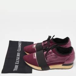 Balenciaga Burgundy Leather, Neoprene and Fabric Race Runner Sneakers Size 39