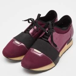 Balenciaga Burgundy Leather, Neoprene and Fabric Race Runner Sneakers Size 39