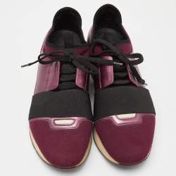 Balenciaga Burgundy Leather, Neoprene and Fabric Race Runner Sneakers Size 39