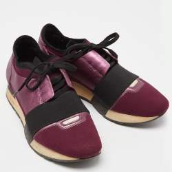 Balenciaga Burgundy Leather, Neoprene and Fabric Race Runner Sneakers Size 39