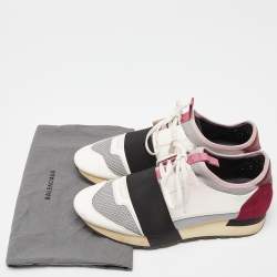 Balenciaga White/Burgundy Leather,Suede and Mesh Race Runner Sneakers Size 38