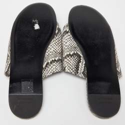 Pre Owned Balenciaga Grey/White Python Embossed Leather BB Flat Slides Size 7