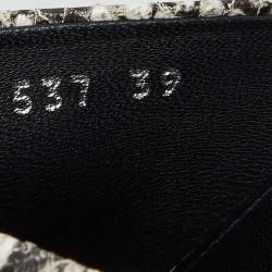 Pre Owned Balenciaga Grey/White Python Embossed Leather BB Flat Slides Size 7