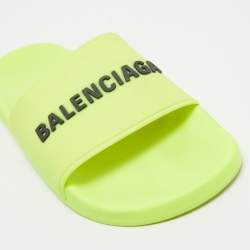Pre Owned Balenciaga Light Green Rubber Pool Slide Flats Size 40