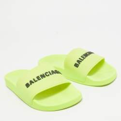 Pre Owned Balenciaga Light Green Rubber Pool Slide Flats Size 40