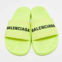 Pre Owned Balenciaga Light Green Rubber Pool Slide Flats Size 40