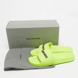 Pre Owned Balenciaga Light Green Rubber Pool Slide Flats Size 40