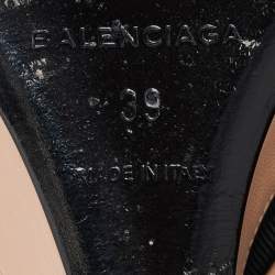 Pre Owned Balenciaga Brown/Black Leather and Mesh Glove Wedge Open Toe Sandals Size 39