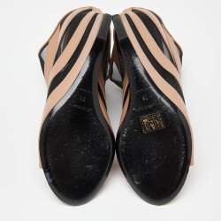 Pre Owned Balenciaga Brown/Black Leather and Mesh Glove Wedge Open Toe Sandals Size 39