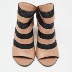 Pre Owned Balenciaga Brown/Black Leather and Mesh Glove Wedge Open Toe Sandals Size 39