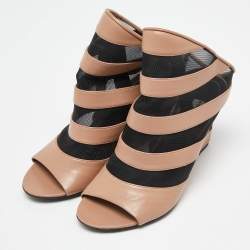 Pre Owned Balenciaga Brown/Black Leather and Mesh Glove Wedge Open Toe Sandals Size 39