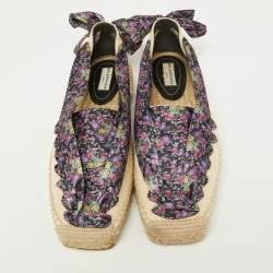 Balenciaga Multicolor Canvas and Floral Print Lace Up Espadrille Flat Sandals Size 36
