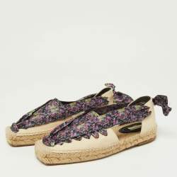 Balenciaga Multicolor Canvas and Floral Print Lace Up Espadrille Flat Sandals Size 36