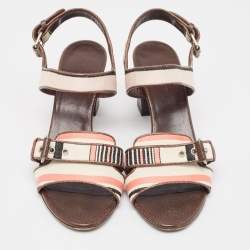 Balenciaga Multicolor Stripes Canvas Ankle Strap Sandals Size 41