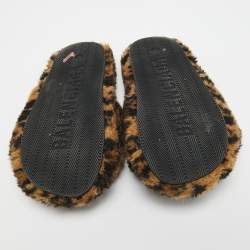 Balenciaga Brown/Black Fur Leopard Print Flat Slides Size 39