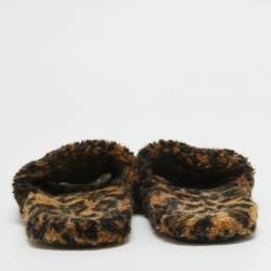 Balenciaga Brown/Black Fur Leopard Print Flat Slides Size 39