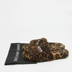 Balenciaga Brown/Black Fur Leopard Print Flat Slides Size 39