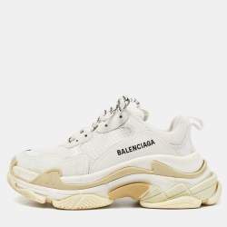 Balenciaga White Mesh and Faux Leather Triple S Lace Up Sneakers Size 37