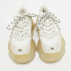 Balenciaga White Mesh and Leather Triple S Clear Sole Sneakers Size 34