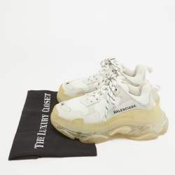 Balenciaga White Mesh and Leather Triple S Clear Sole Sneakers Size 34