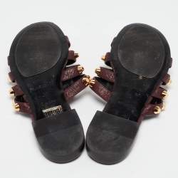 Balenciaga Burgundy Leather Studded Arena Flat Slides Size 36