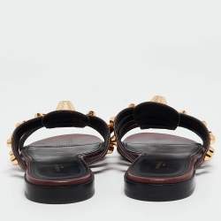 Balenciaga Burgundy Leather Studded Arena Flat Slides Size 36