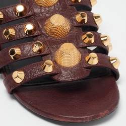 Balenciaga Burgundy Leather Studded Arena Flat Slides Size 36