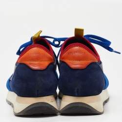 Balenciaga Navy Blue Leather,Suede,Neoprene and Mesh Race Runner Sneakers Size 38