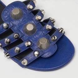 Balenciaga Navy Blue Leather Arena Studded Flat Sandals Size 38