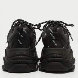 مملوكة مسبقًا Balenciaga Black Faux Leather Triple S All Over Logo Sneakers Size 39
