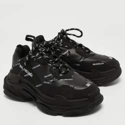 مملوكة مسبقًا Balenciaga Black Faux Leather Triple S All Over Logo Sneakers Size 39