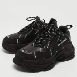 مملوكة مسبقًا Balenciaga Black Faux Leather Triple S All Over Logo Sneakers Size 39