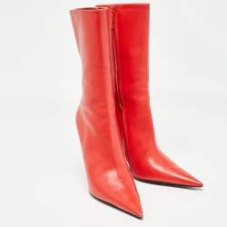 Pre Owned Balenciaga Red Leather Knife Midcalf Boots Size 39