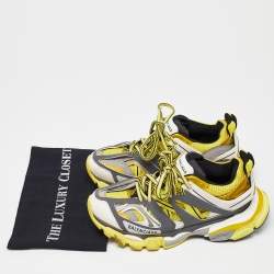 Pre Owned Balenciaga  Yellow/Grey Faux Leather and Mesh Track Low Top Sneakers Size 38