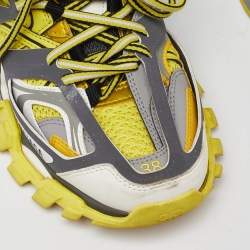 Pre Owned Balenciaga  Yellow/Grey Faux Leather and Mesh Track Low Top Sneakers Size 38