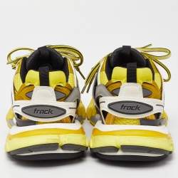 Pre Owned Balenciaga  Yellow/Grey Faux Leather and Mesh Track Low Top Sneakers Size 38