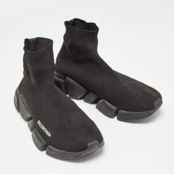Pre Owned Balenciaga Black Knit Fabric Speed Trainer Sneakers Size 39