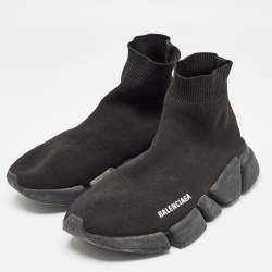 Pre Owned Balenciaga Black Knit Fabric Speed Trainer Sneakers Size 39