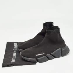 Pre Owned Balenciaga Black Knit Fabric Speed Trainer Sneakers Size 39