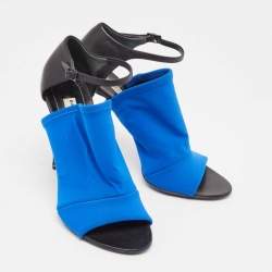 Balenciaga Blue/Black Neoprene and Leather Glove Sandals Size 38.5