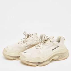 Balenciaga White/Grey Nubuck Leather and  Mesh Triple S Clear  Sneakers Size 40