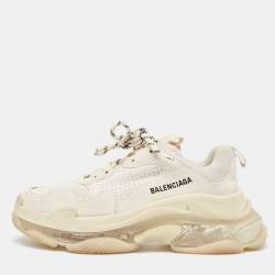 Balenciaga White/Grey Nubuck Leather and  Mesh Triple S Clear  Sneakers Size 40