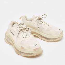 Balenciaga White/Grey Nubuck Leather and  Mesh Triple S Clear  Sneakers Size 40