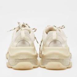 Balenciaga White/Grey Nubuck Leather and  Mesh Triple S Clear  Sneakers Size 40