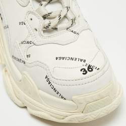 Pre Owned Balenciaga White Logo Print Leather Triple S Sneakers Size 36