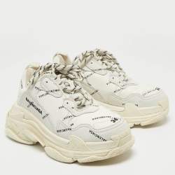Pre Owned Balenciaga White Logo Print Leather Triple S Sneakers Size 36