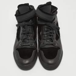 Balenciaga Black Velvet and Leather Velcro Strap High Top Sneakers Size 36