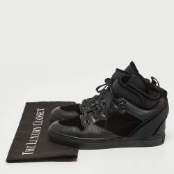 Balenciaga Black Velvet and Leather Velcro Strap High Top Sneakers Size 36