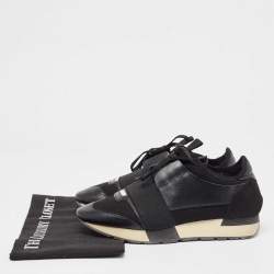 مملوكة مسبقًا Balenciaga Black Leather Race Runner Sneakers Size 38