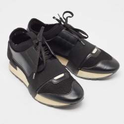 مملوكة مسبقًا Balenciaga Black Leather Race Runner Sneakers Size 38